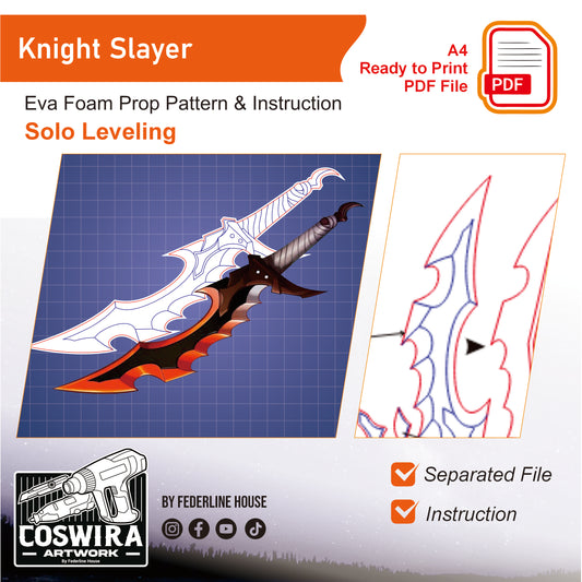 Prop Pattern: Knight Slayer Sword from Solo Leveling Cosplay Template Blueprint PDF