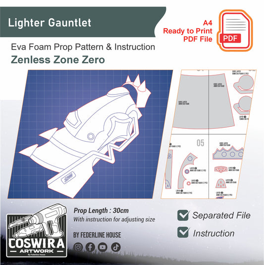 Prop Pattern: Lighter Gauntlet from Zenless Zone Zero Cosplay Template Blueprint PDF
