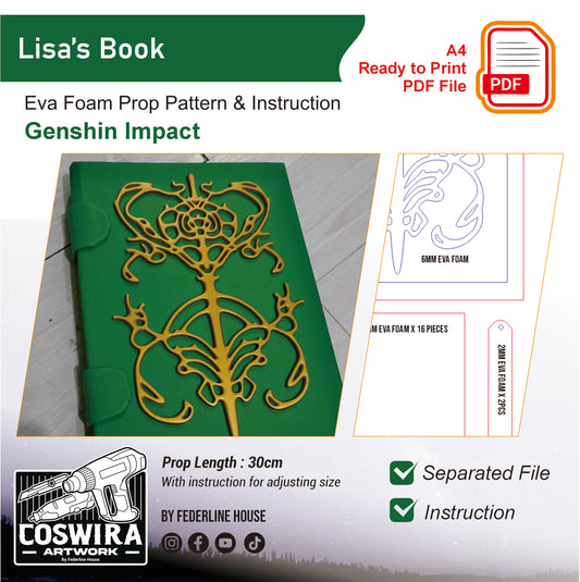 Prop Pattern: Lisa Book from Genshin Impact Cosplay Template Blueprint PDF
