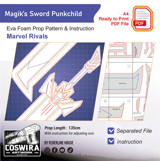 Prop Pattern: Magik's Sword Punkchild from Marvel Rivals Cosplay Template Blueprint PDF
