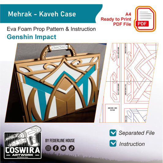 Prop Pattern: Mehrak Kaveh Case from Genshin Impact Cosplay Template Blueprint PDF
