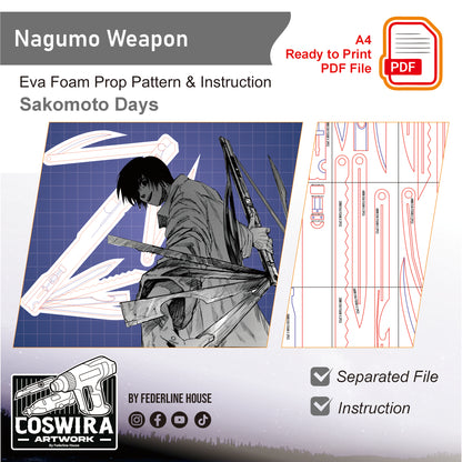 Prop Pattern: Nagumo Weapon Knife from Sakamoto Days Cosplay Template Blueprint PDF