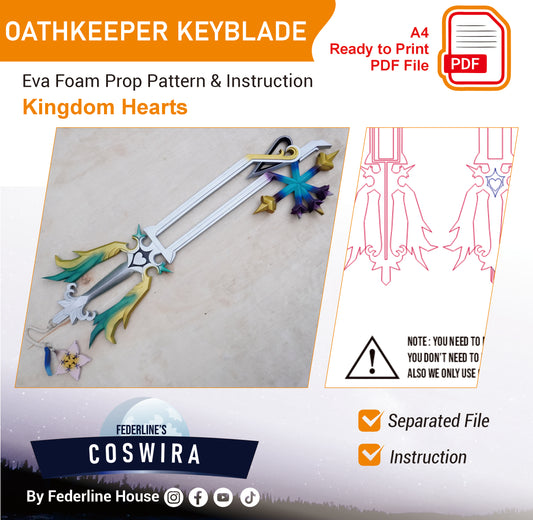 Prop Pattern: Oathkeeper Keyblade from Kingdom Hearts Cosplay Template Blueprint PDF