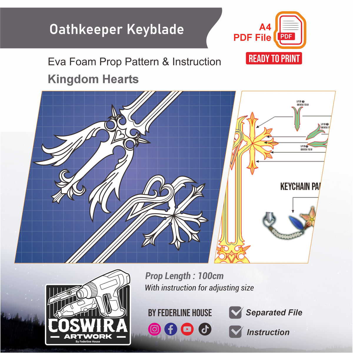 Prop Pattern: Oathkeeper Keyblade from Kingdom Hearts Cosplay Template ...