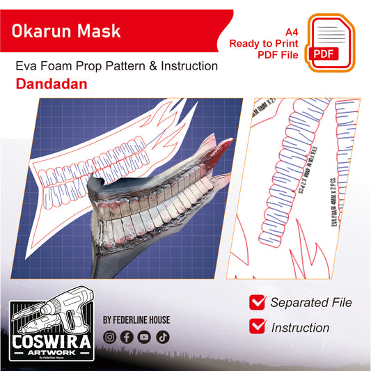 Prop Pattern: Okarun Mask from Dandadan Cosplay Template Blueprint PDF
