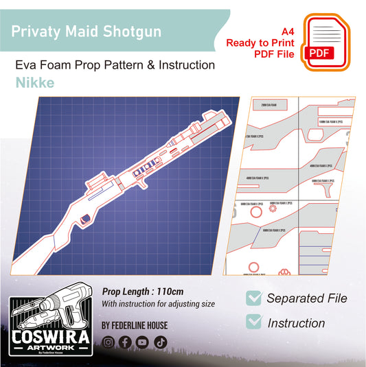 Prop Pattern: Privaty Maid Shotgun from Nikke Goddess of Victory Cosplay Template Blueprint PDF