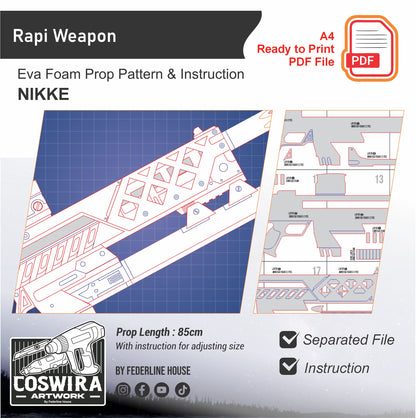Prop Pattern: Rapi Gun from Nikke Goddess of Victory Cosplay Template Blueprint PDF
