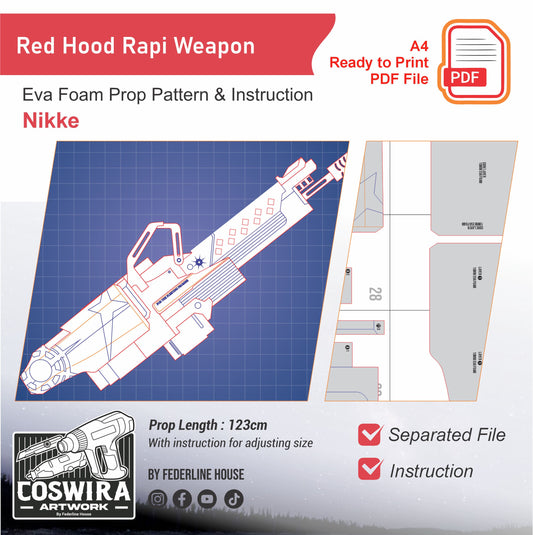Prop Pattern: Red Hood Rapi Weapon from Nikke Goddess of Victory Cosplay Template Blueprint PDF