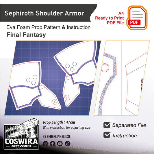 Prop Pattern: Sephiroth Shoulder Armor from Final Fantasy Cosplay Template Blueprint PDF