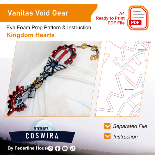 Prop Pattern: Vanitas Void Gear Keyblade from Kingdom Hearts Cosplay Template Blueprint PDF