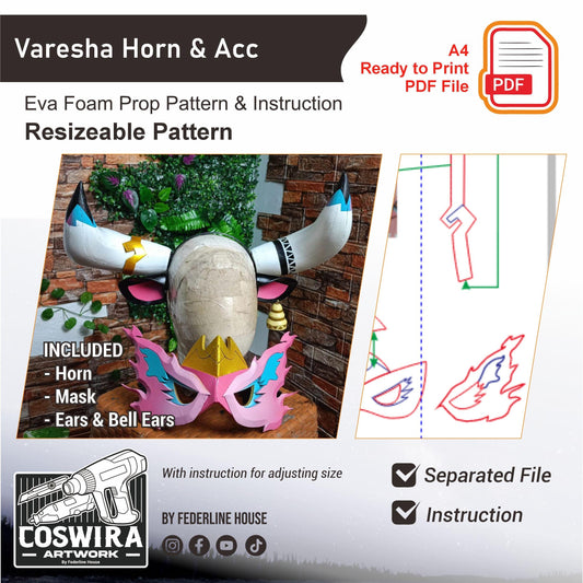 Prop Pattern: Varesa Horn & Accessories from Genshin Impact Cosplay Template Blueprint PDF