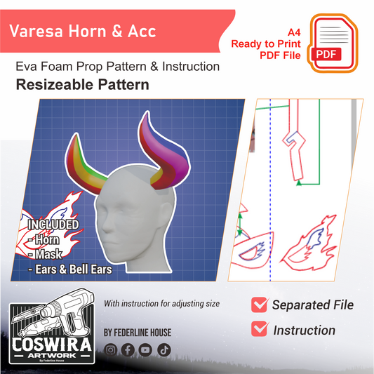 Prop Pattern: Varesa Horn & Accessories from Genshin Impact Cosplay Template Blueprint PDF
