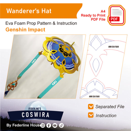Prop Pattern: Wanderer Hat from Genshin Impact Cosplay Template Blueprint PDF