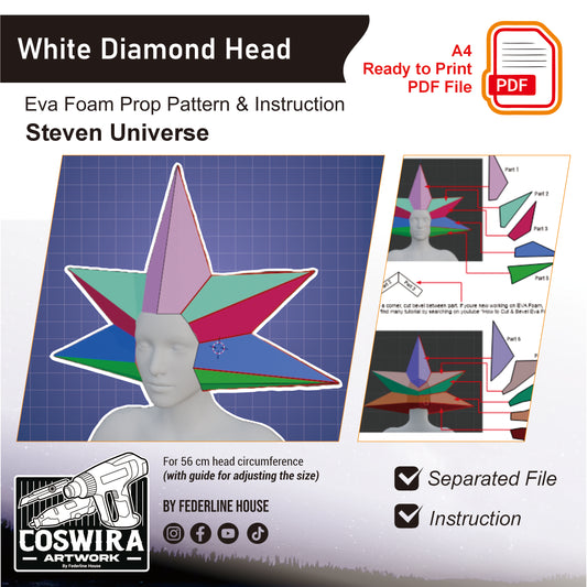 Prop Pattern: White Diamond Head from Steven Universe Cosplay Template Blueprint PDF