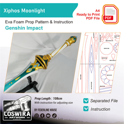 Prop Pattern: Xiphos’ Moonlight from Genshin Impact Cosplay Template Blueprint PDF