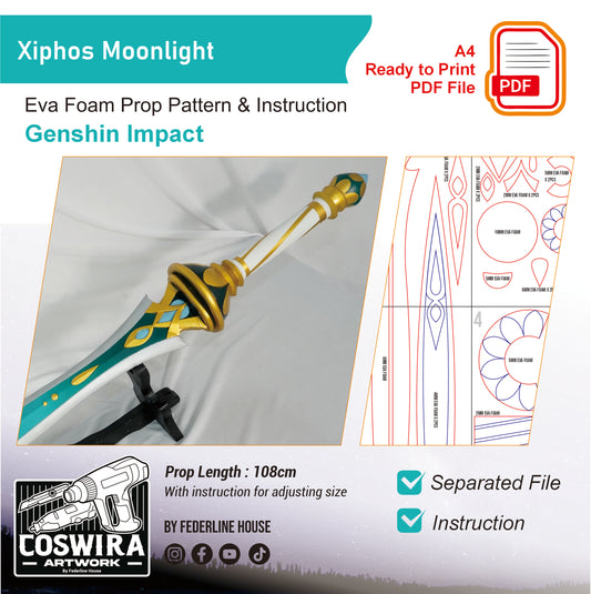 Prop Pattern: Xiphos’ Moonlight from Genshin Impact Cosplay Template Blueprint PDF