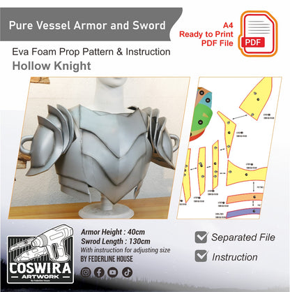 Pure Vessel Armor and Sword Prop Pattern Template – EVA Foam Pattern for Cosplay & DIY Builds Inspired by Hollow Knight