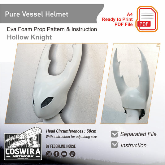 Pure Vessel Helmet Prop Pattern Template – EVA Foam Pattern for Cosplay & DIY Builds Inspired by Hollow Knight