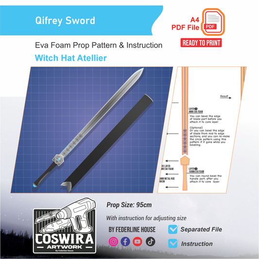 Qifrey Sword Prop Pattern Template – EVA Foam Pattern for Cosplay and DIY Builds Inspired by Witch Hat Atelier