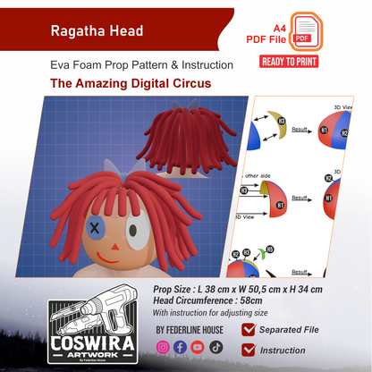 Ragatha Head Prop Pattern Template – EVA Foam Pattern for Cosplay and DIY Builds Inspired by The Amazing Digital Circus