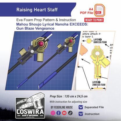 Raising Heart Staff Prop Pattern Template – EVA Foam Pattern for Cosplay and DIY Builds Inspired by Magical Girl Lyrical Nanoha