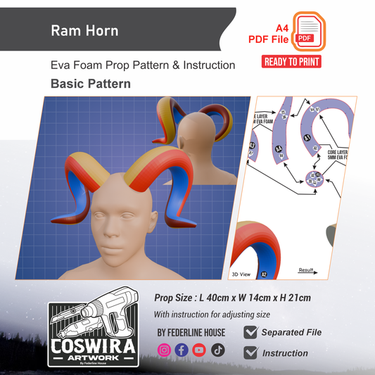 Ram / Goat Horn Prop Pattern Template – EVA Foam Pattern for Cosplay and DIY Builds Inspired by Fantasy Creature Style