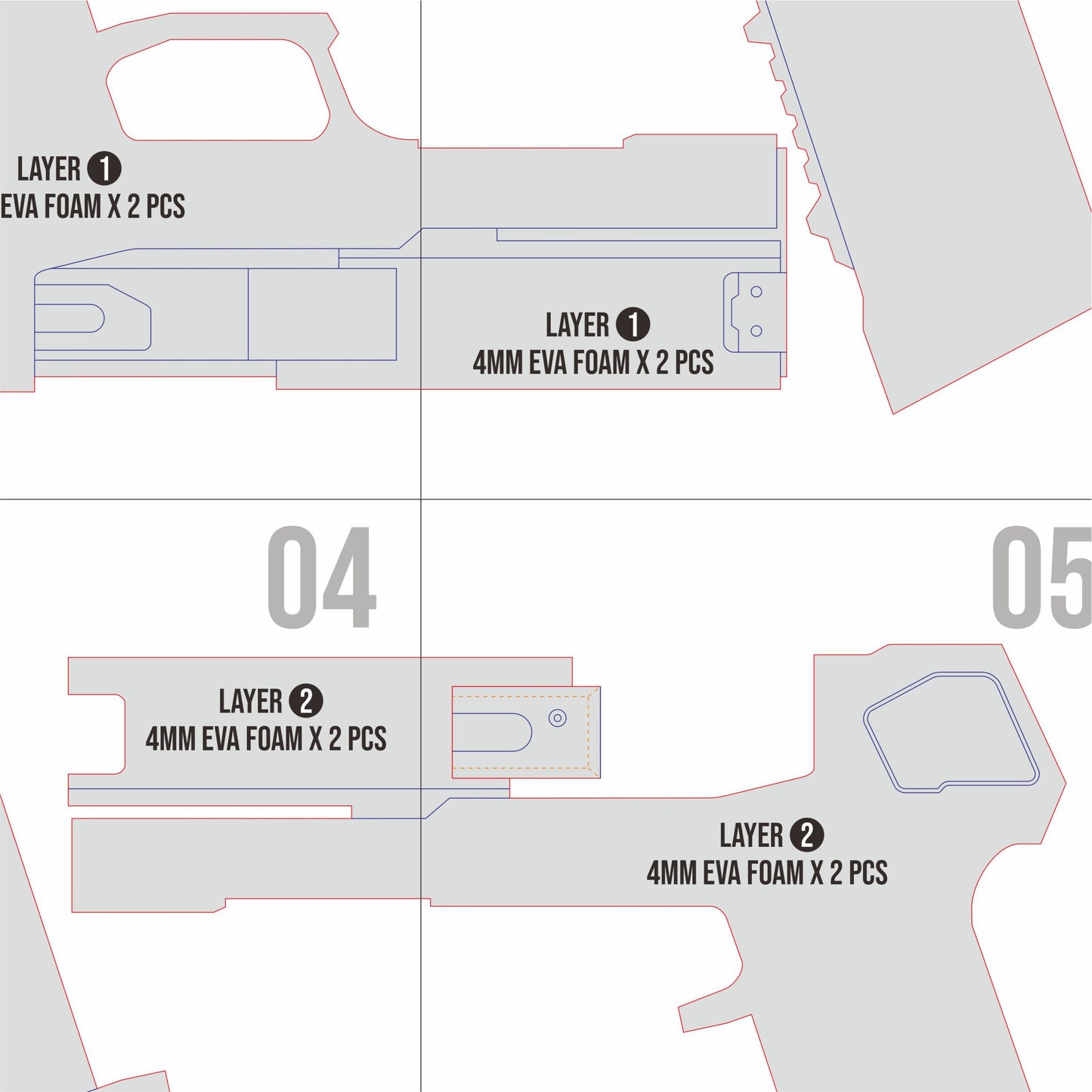 Rebecca Militech M-76e Omaha Pistol Prop Pattern Template – EVA Foam Pattern for Cosplay and DIY Builds Inspired by Cyberpunk 2077