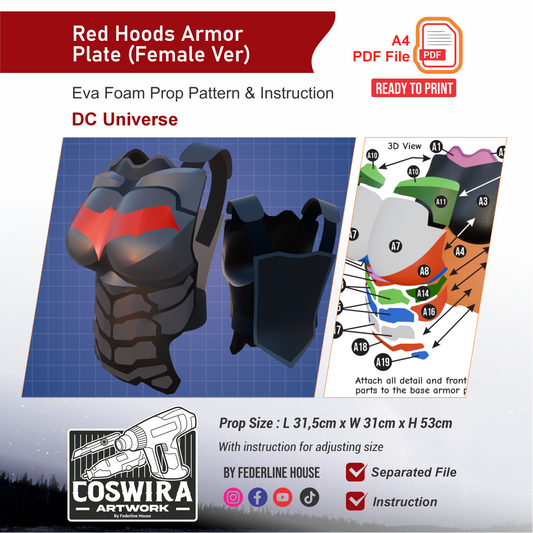 Red Hood Armor Plate Prop Pattern Template – EVA Foam Pattern for Cosplay and DIY Builds Inspired by DC Comics