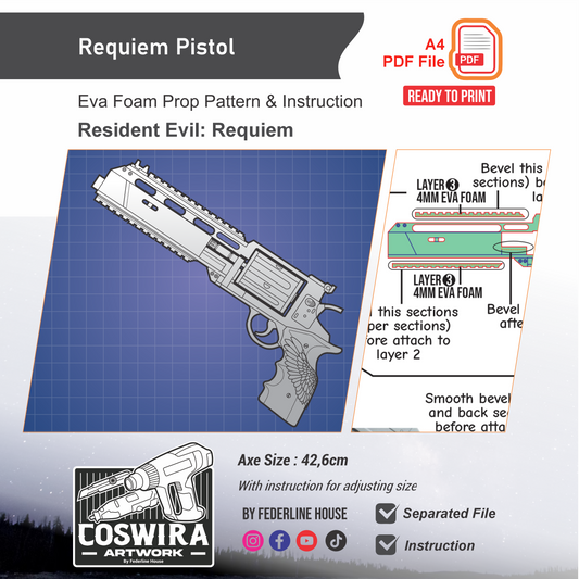 Requiem Pistol Prop Pattern Template – EVA Foam Pattern for Cosplay and DIY Builds Inspired by Resident Evil Requiem