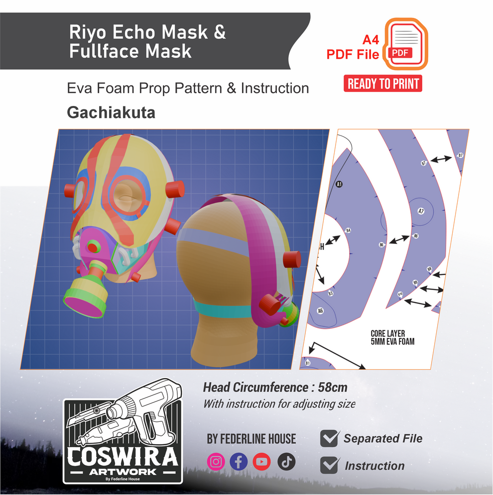 Riyo Echo Mask & Full Face Mask Prop Pattern Template – EVA Foam Patte ...