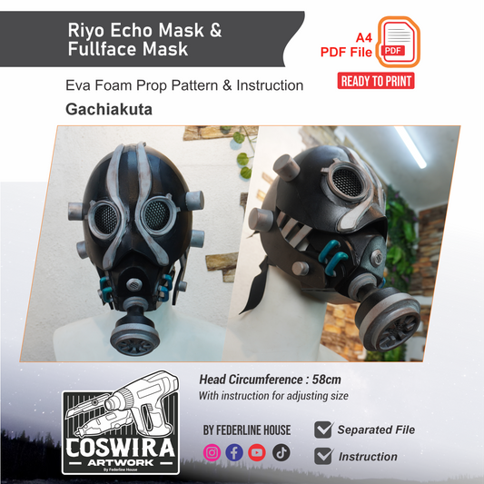 Riyo Echo Mask & Full Face Mask Prop Pattern Template – EVA Foam Pattern for Cosplay and DIY Builds Inspired by Gachiakuta Anime