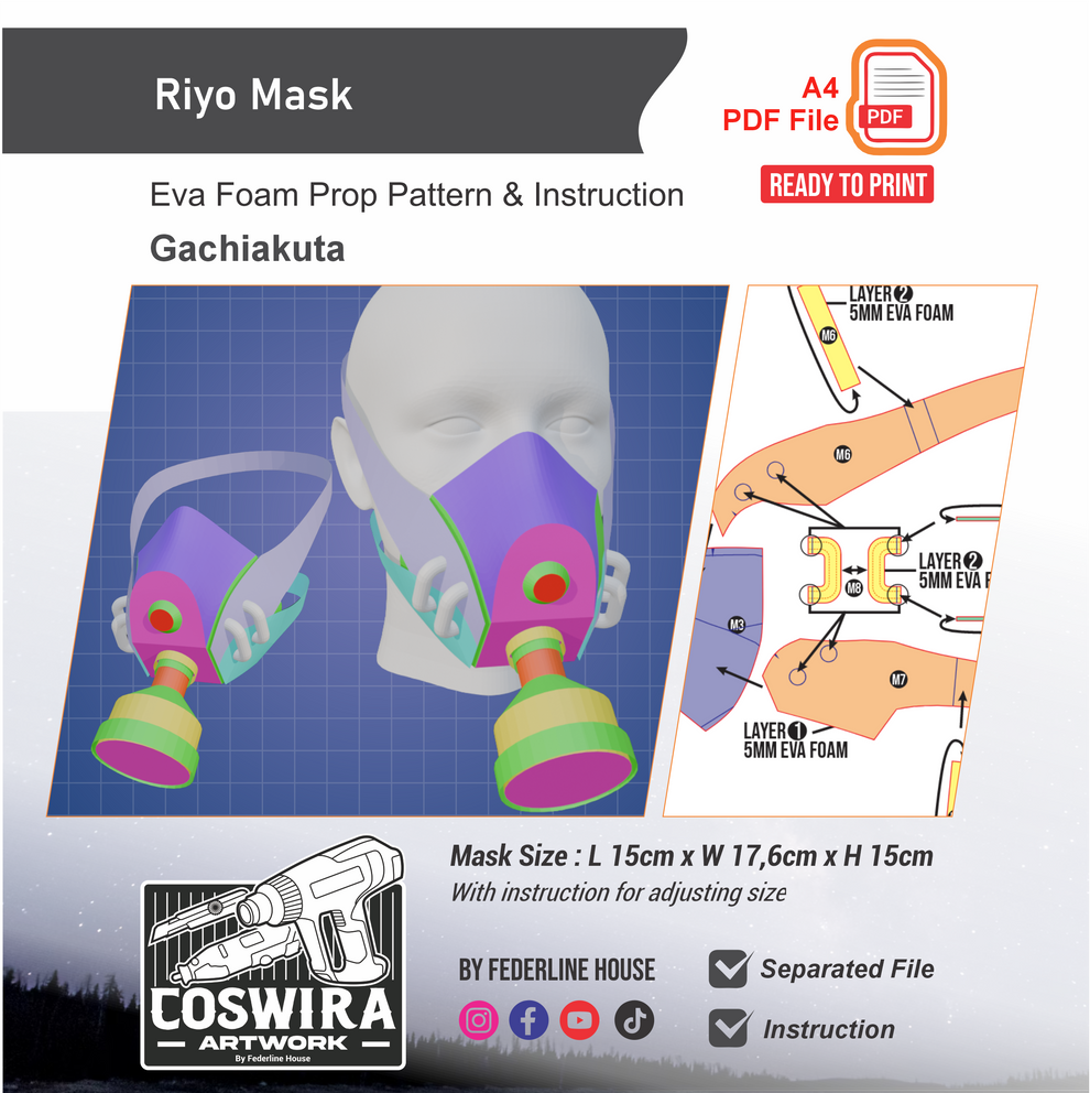 Riyo Mask Prop Pattern Template – EVA Foam Pattern for Cosplay & DIY B ...