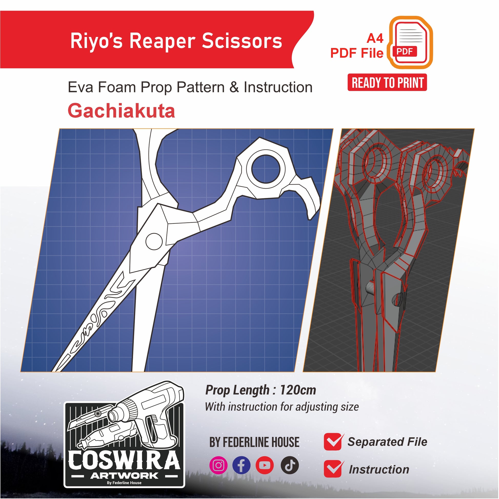 Riyo’s Reaper Scissors Prop Pattern Template – EVA Foam Pattern for Co ...
