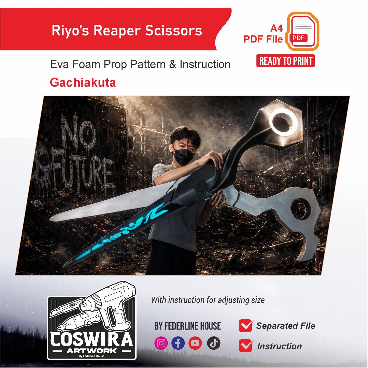 Riyo’s Reaper Scissors Prop Pattern Template – EVA Foam Pattern for Cosplay & DIY Builds Inspired by Gachiakuta