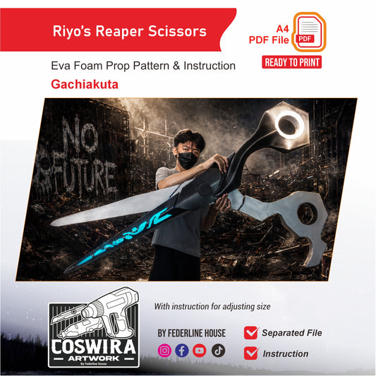 Riyo’s Reaper Scissors Prop Pattern Template – EVA Foam Pattern for Cosplay & DIY Builds Inspired by Gachiakuta