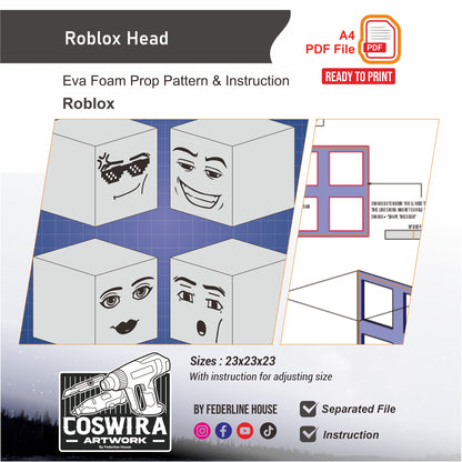 Roblox Head Helmet Prop Pattern Template – EVA Foam Pattern for Cosplay and DIY Builds Inspired by Roblox
