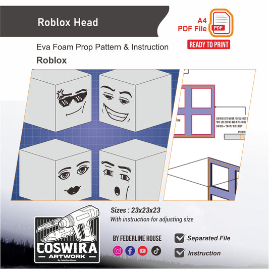 Roblox Head Helmet Prop Pattern Template – EVA Foam Pattern for Cosplay and DIY Builds Inspired by Roblox