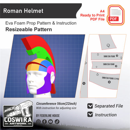 Basic Eva Foam Pattern: Roman Helmet Cosplay Template Blueprint PDF