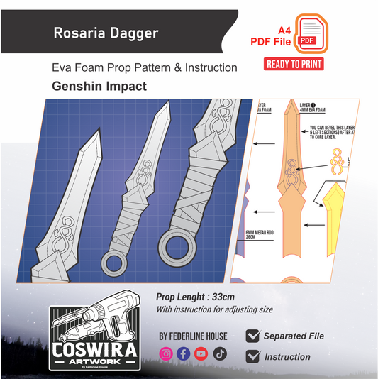 Rosaria Dagger Prop Pattern Template – EVA Foam Pattern for Cosplay & DIY Builds Inspired by Genshin Impact