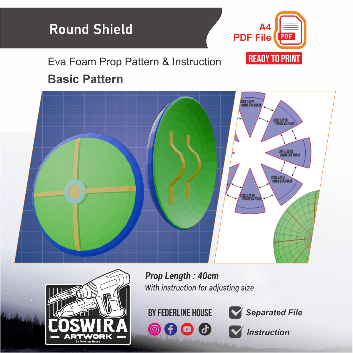 Round Shield Basic Pattern – EVA Foam Shield Template for Cosplay DIY ...
