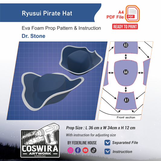Ryusui Pirate Hat Prop Pattern Template – EVA Foam Pattern for Cosplay and DIY Builds Inspired by Dr. STONE Anime