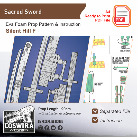 Sacred Sword Prop Pattern Template – EVA Foam Pattern for Cosplay & DIY Builds Inspired by Silent Hill F