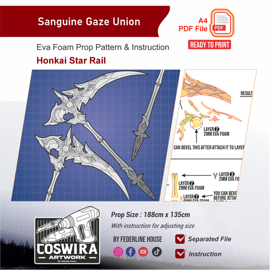 Sanguine Gaze Union Prop Pattern Template – EVA Foam Cosplay PDF Inspired by Honkai Impact 3rd