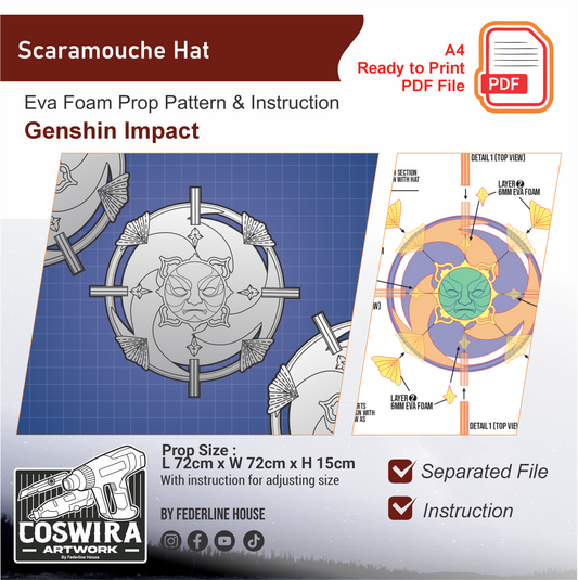 Scaramouche Hat Prop Pattern Template – EVA Foam Pattern for Cosplay & DIY Builds Inspired by Genshin Impact