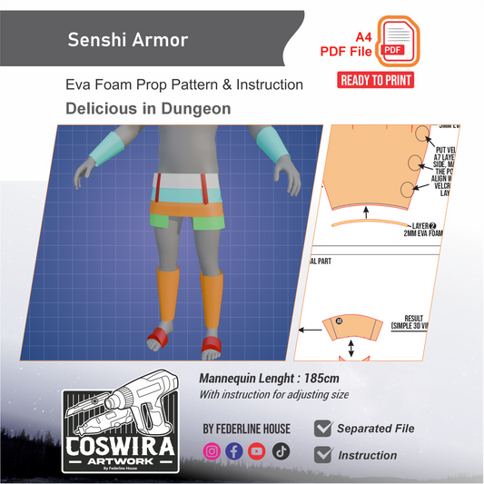 Senshi Armor Prop Pattern Template – EVA Foam Pattern for Cosplay & DIY Builds Inspired by Dungeon Meshi