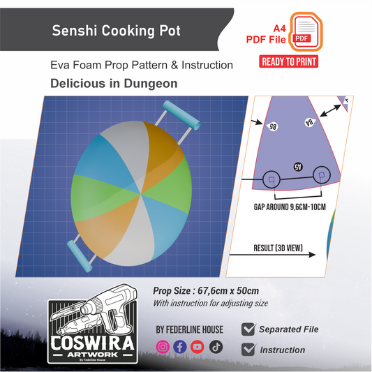 Senshi Cooking Pot Prop Pattern Template – EVA Foam Cosplay Pattern Inspired by Dungeon Meshi