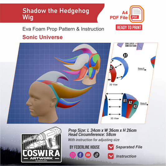 Shadow Wig Base Prop Pattern Template – EVA Foam Pattern for Cosplay and DIY Builds Inspired by Sonic Universe