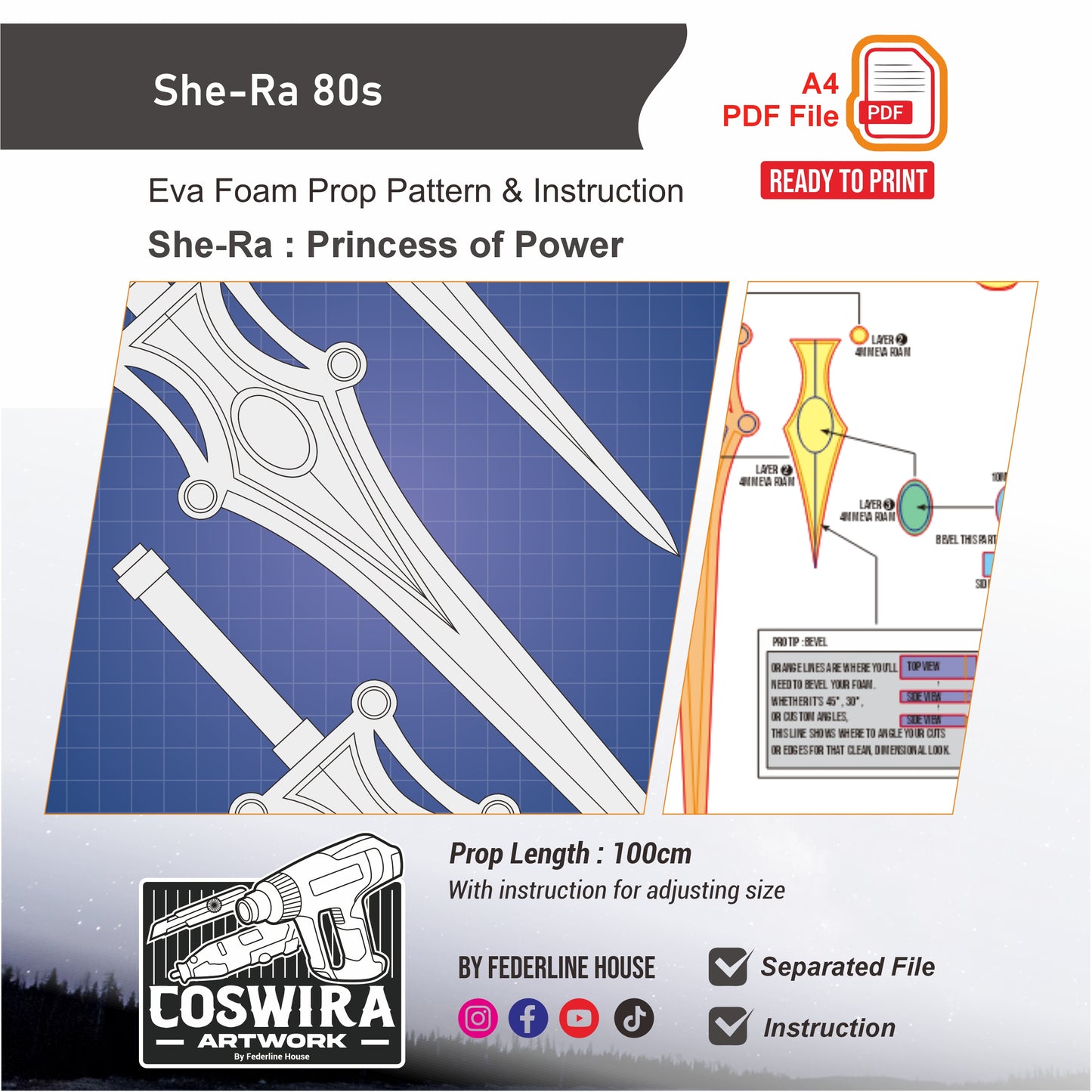 She-Ra 80s Tiara Prop Pattern Template – EVA Foam Pattern for Cosplay and DIY Builds Inspired by She-Ra: Princess of Power