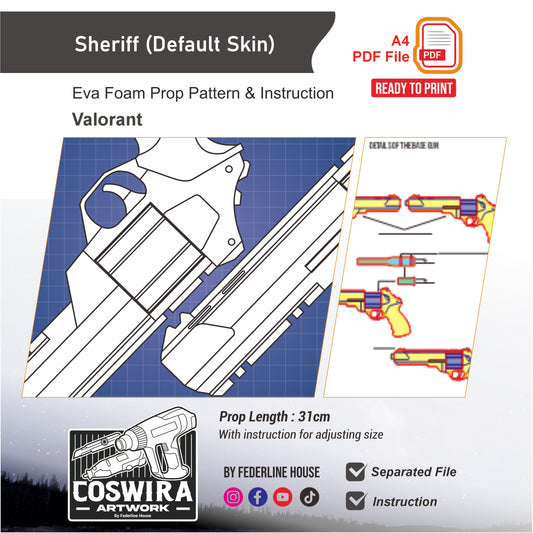 Sheriff Default Skin Gun Prop Pattern Template – EVA Foam Pattern for Cosplay and DIY Builds Inspired by Valorant Game