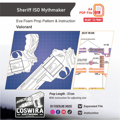 Sheriff Mythmaker Gun Prop Pattern Template – EVA Foam Pattern for Cosplay and DIY Builds Inspired by Valorant